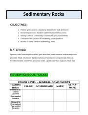 Lab Sedimentary Rocks Docx Sedimentary Rocks Objectives O Review