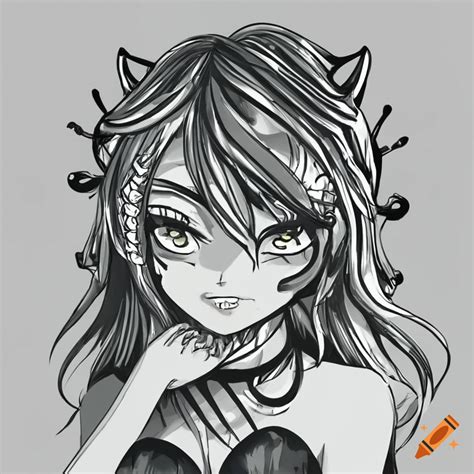 Black And White Small Anime Style Monster Girl Outline On Craiyon