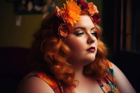 Premium Ai Image Portrait Of A Plus Size Woman With A Flower In Her Hair