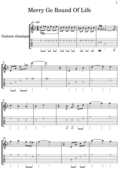 Merry Go Round Of Life Sheet Music For Classical Guitar