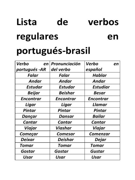 Lista De Verbos Regulares En Portugués Pdf 43 Off