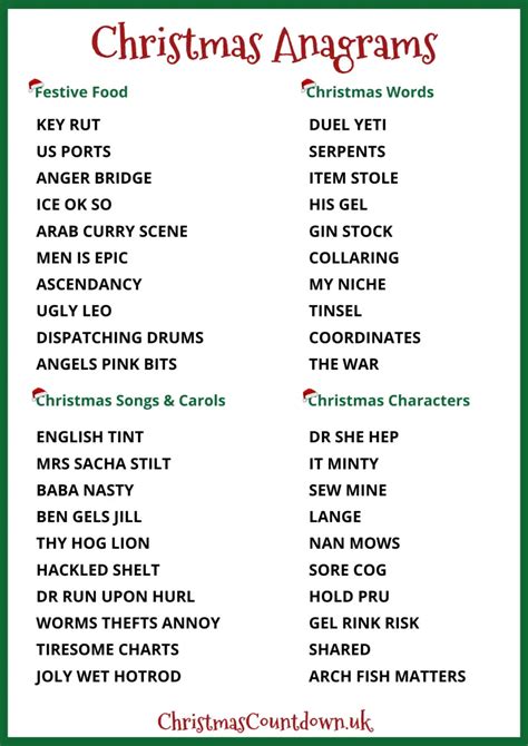 Christmas Anagrams Quiz Questions With Answers 2025