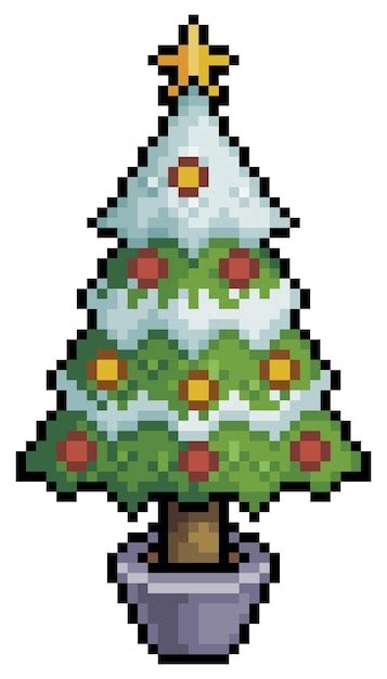 Sapin De Noël Pixel Art Avec Icône Vectorielle étoile Et Boules Pour