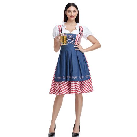 The New Lady Dirndl Oktoberfest Costume Bavarian National Pink Plaid ...