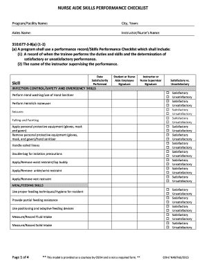 2015 OK Nurse Aide Skills Performance Checklist Fill Online, Printable, Fillable, Blank - pdfFiller