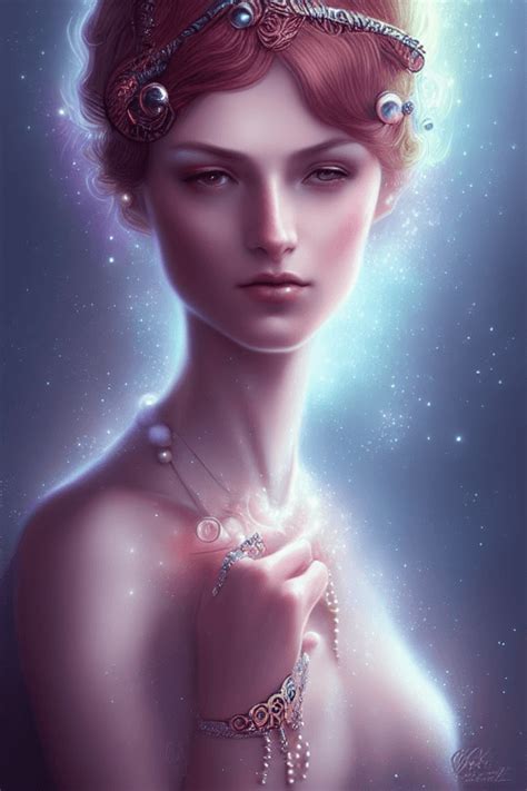 Digital Art Fractals Woman With Pearls And Jewels In Hair Highly