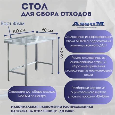 Стол производственный для сбора отходов 1000х600х850, из нержавеющей ...