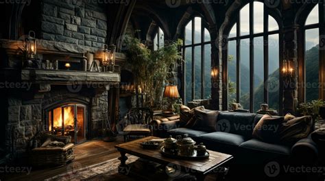 Interior Design, Beautiful Living room Gothic Style, Luxury Mansion ...