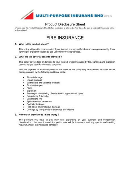 Fire Insurance Multi Purpose Insurans Bhd