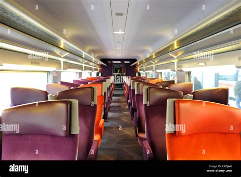 Interior View Tgv 2nd Class Carriage Paris France Europe Stock