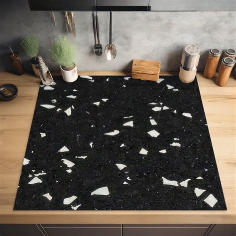 KitchenYeah Inductie Beschermer 60x60 Cm Terrazzo Zwart Grijs