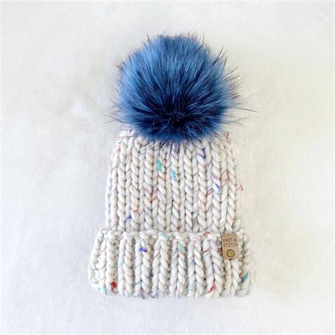 Luxury Knit Beanie The Dawson Beanie Faux Fur Pom Pom Adult Size Knit Beanie — Knot