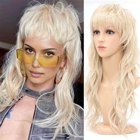 Besutng 80s 90s Blonde Mullet Wigs Pixie Cut Wigs With Bangs For Women Blond Wolf