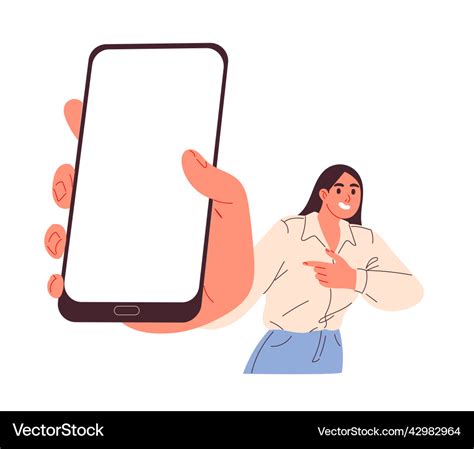 Woman Holding Big Smartphone With Blank Screen Vector Image