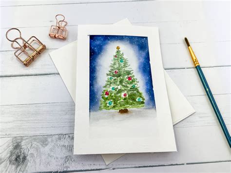 Hand Painted Christmas Cards Set Of Four Watercolor Etsy