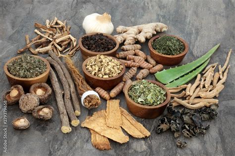 Adaptogen Food Selection With Herbs And Spices Used In Herbal Medicine To Help The Body Resist