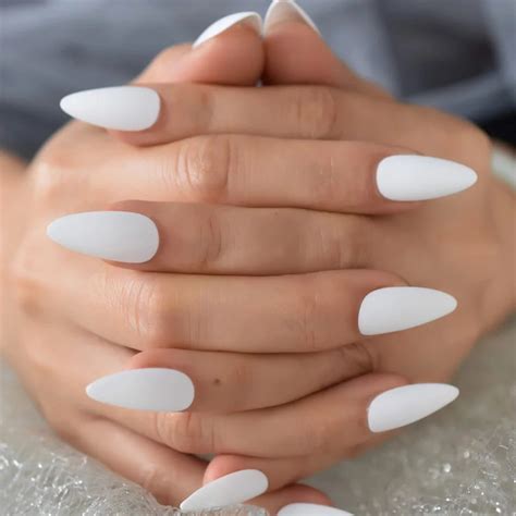 Pointed Matte White Press On Nails Glue On Stiletto Almond Etsy