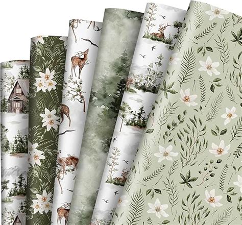 Amazon AnyDesign 12 Sheet Greenery Wrapping Paper Forest Reindeer