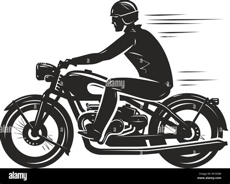 Biker Rides A Retro Motorcycle Silhouette Motorsport Motorbike