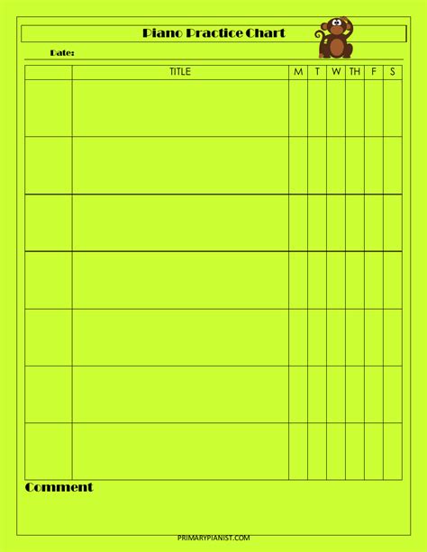 Green Piano Practice Chart Template Download Printable PDF | Templateroller