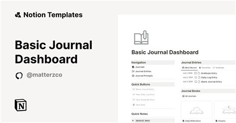 Basic Journal Dashboard Template By Matterz Co Notion Marketplace