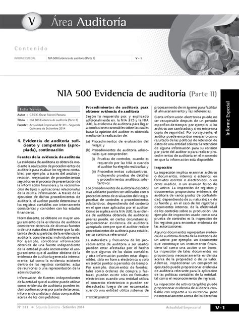 Nia 500 Evidencia De Auditoria Parte Ii Pdf Pdf Auditoría Contralor