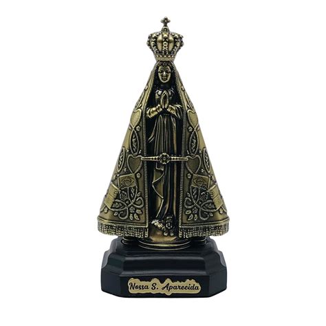 Imagem Nossa Senhora Aparecida Metal Ouro Velho 13 Cm