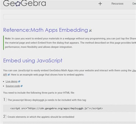 Reference Math Apps Embedding GeoGebra Manual