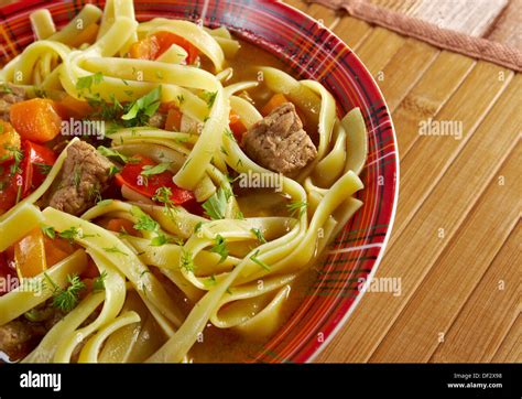 Oriental Uzbek Soup Lagman Farm Style Stock Photo Alamy