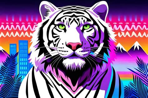 Premium Ai Image A Tiger With A Rainbow Background