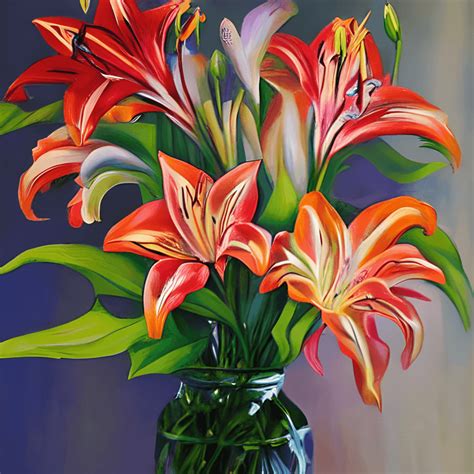 Bouquet of Colorful Lilies Painting · Creative Fabrica