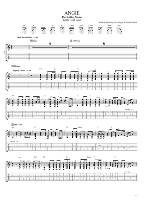 Angie Tab By The Rolling Stones Guitar Pro Full Score MySongBook