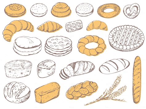 Sketch Of Bread And Pastries By Natali Art On Creative Market In