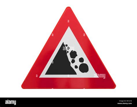 Traffic Sign Isolated Falling Rocks On White Stock Photo Alamy