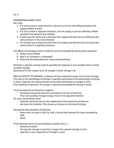 Econ Notes Elasticity Ch Interpreting Market Data Key Rules