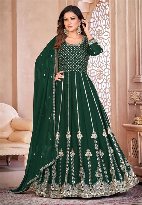 Green Faux Georgette Anarkali Suit 271756