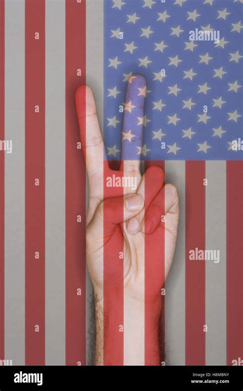 Peace Sign Over Us Flag Stock Photo Alamy