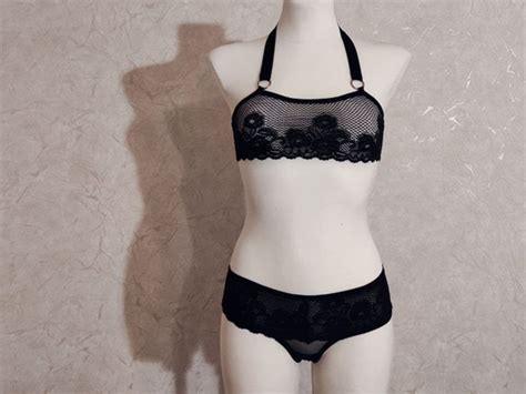 Mesh See Through Transparent Lingerie Set With Black Lace Etsy