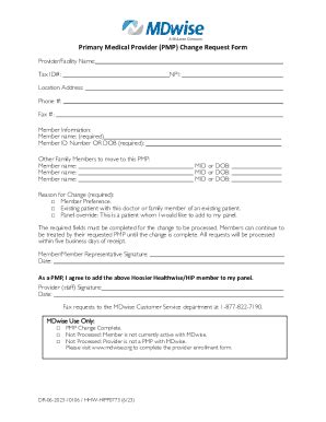 Fillable Online Primary Medical Provider PMP Change Request Form