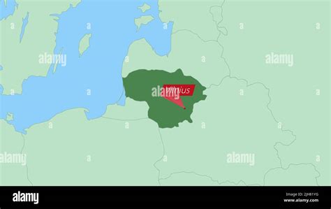 Map of Lithuania with pin of country capital. Lithuania Map with neighboring countries in green ...