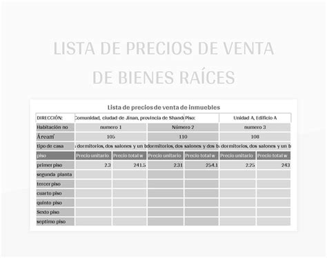 Plantilla De Formato Excel Lista De Precios De Venta De Bienes Ra Ces Y