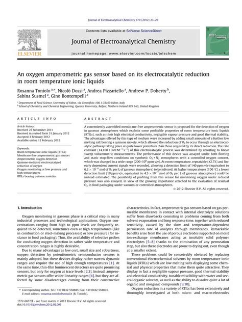 Pdf An Oxygen Amperometric Gas Sensor Based On Its Electrocatalytic