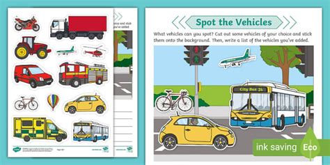 Spot The Vehicles Writing Activity Twinkl Twinkl