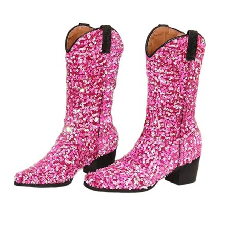 Pink Sparkly Cowboy Boots Sequin Cowgirl Boots Glitter Etsy