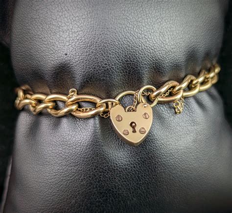 Vintage K Gold Curb Link Bracelet Heart Padlock Clasp For Sale At