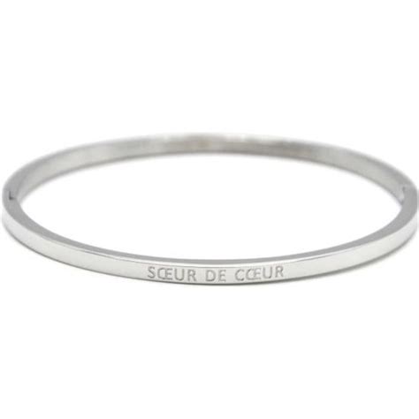 BC3460F Bracelet Jonc Fin Acier Argenté avec Message Soeur de Coeur