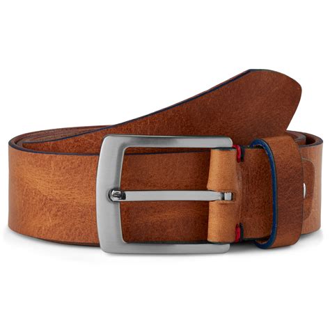 Classic Cognac Leather Belt In Stock Bswk