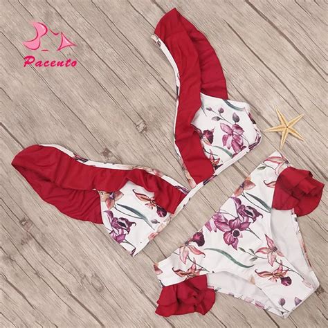 Pacento Print Flower Bikini Set Ruffle Swimwear Women Brazilian Biquini