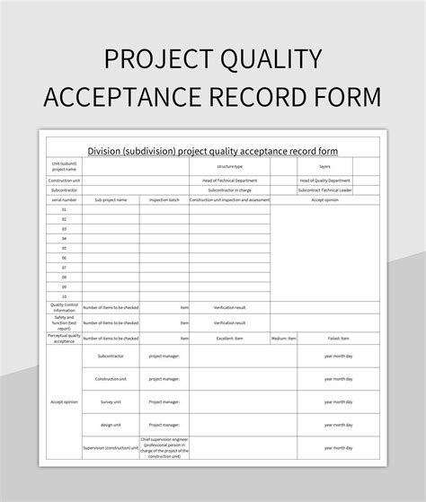 Project Quality Acceptance Record Form Excel Template And Google Sheets