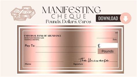 Law Of Attraction Money Manifesting Blank Check GBP Euros Pounds